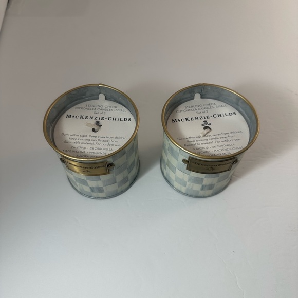 NEW MacKenzie-Childs Blue and White Sterling Check Citronella Candles - Pair - Picture 5 of 7